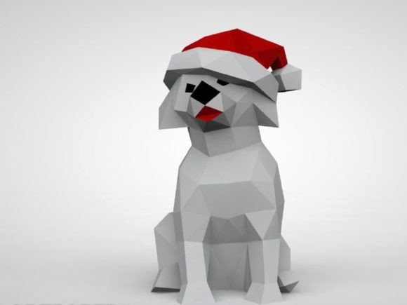 Christmas Dog 3D Paper Sculpture: A Festive 3D SVG for Seasonal Objects Design