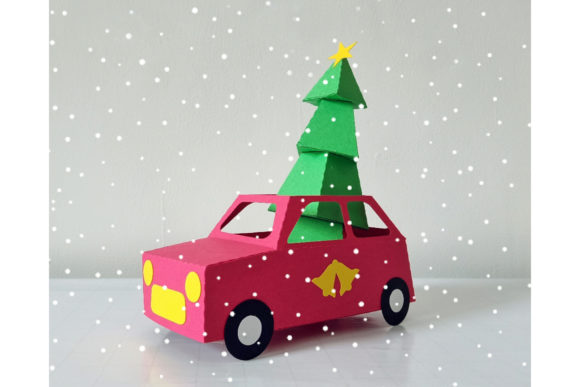 Papercraft Christmas Car: 3D SVG Charm for Festive Branding