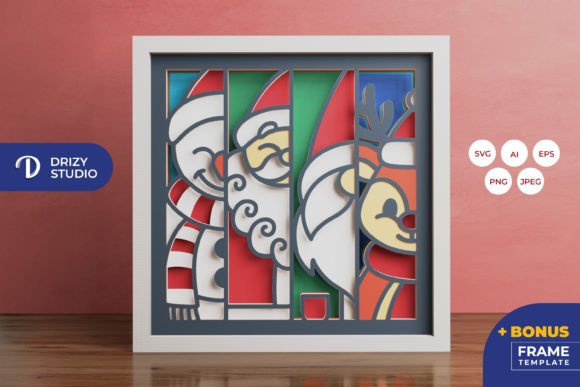 Winter Characters 3D Shadow Box – Festive 3D SVG for Christmas Digital Products